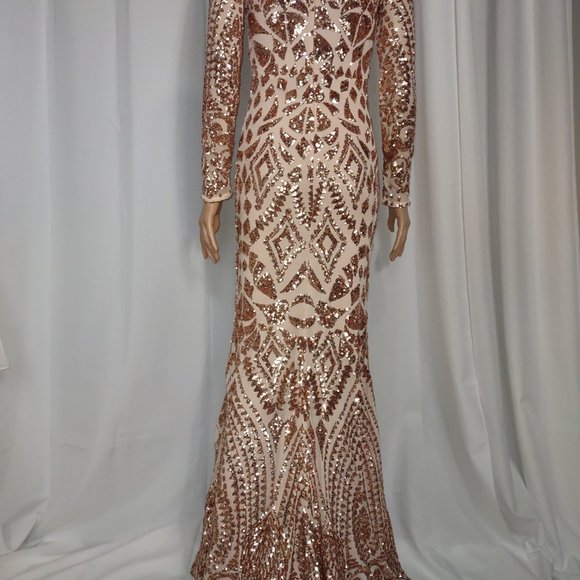 Fashion Nova pink sequined floor length dress size S - Picture 4 of 9